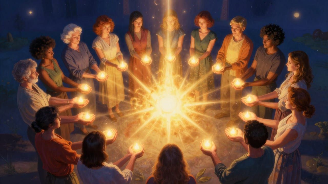 Diverse Unity: People Combine Lights into Radiant Glow