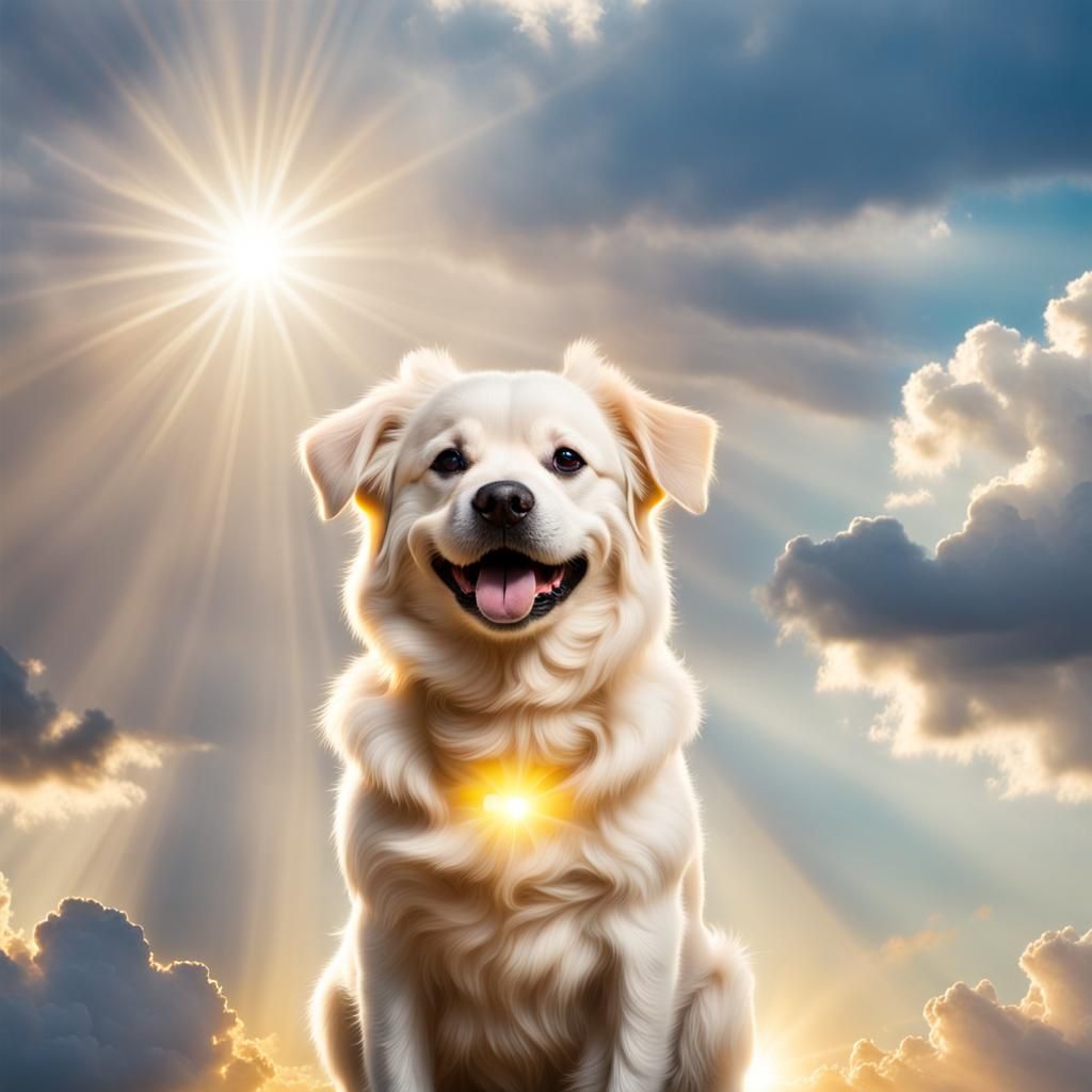 Divine Dog Emoticon in Heavenly Sunshine