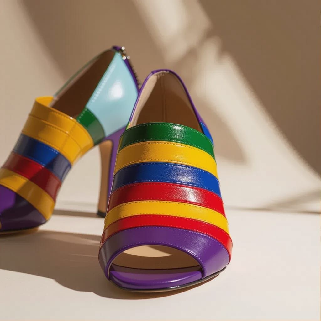 Fashionable Open-Toe Shoe with Colorful Leather Stripes