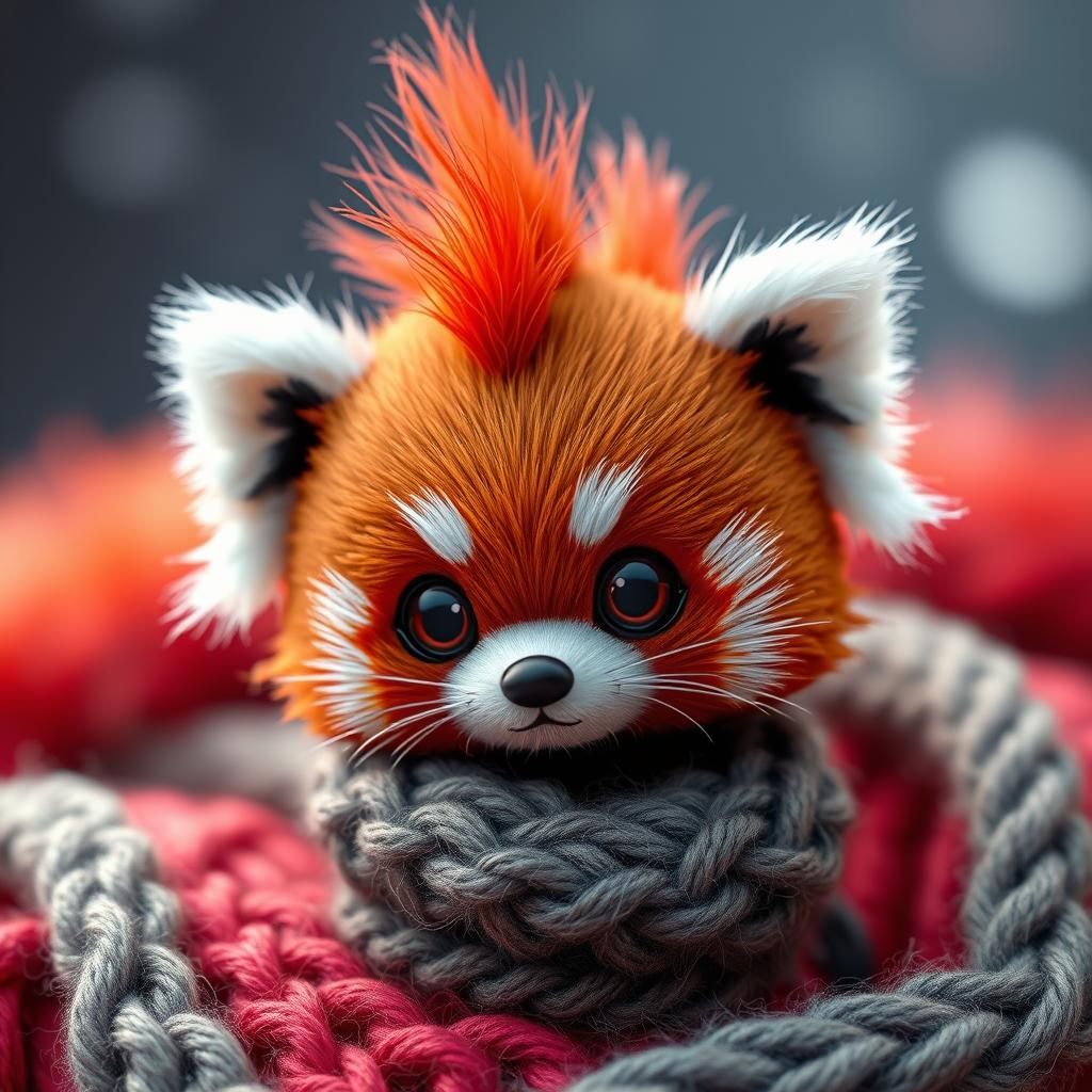 Cute Red Baby Panda with Wool Mohawk