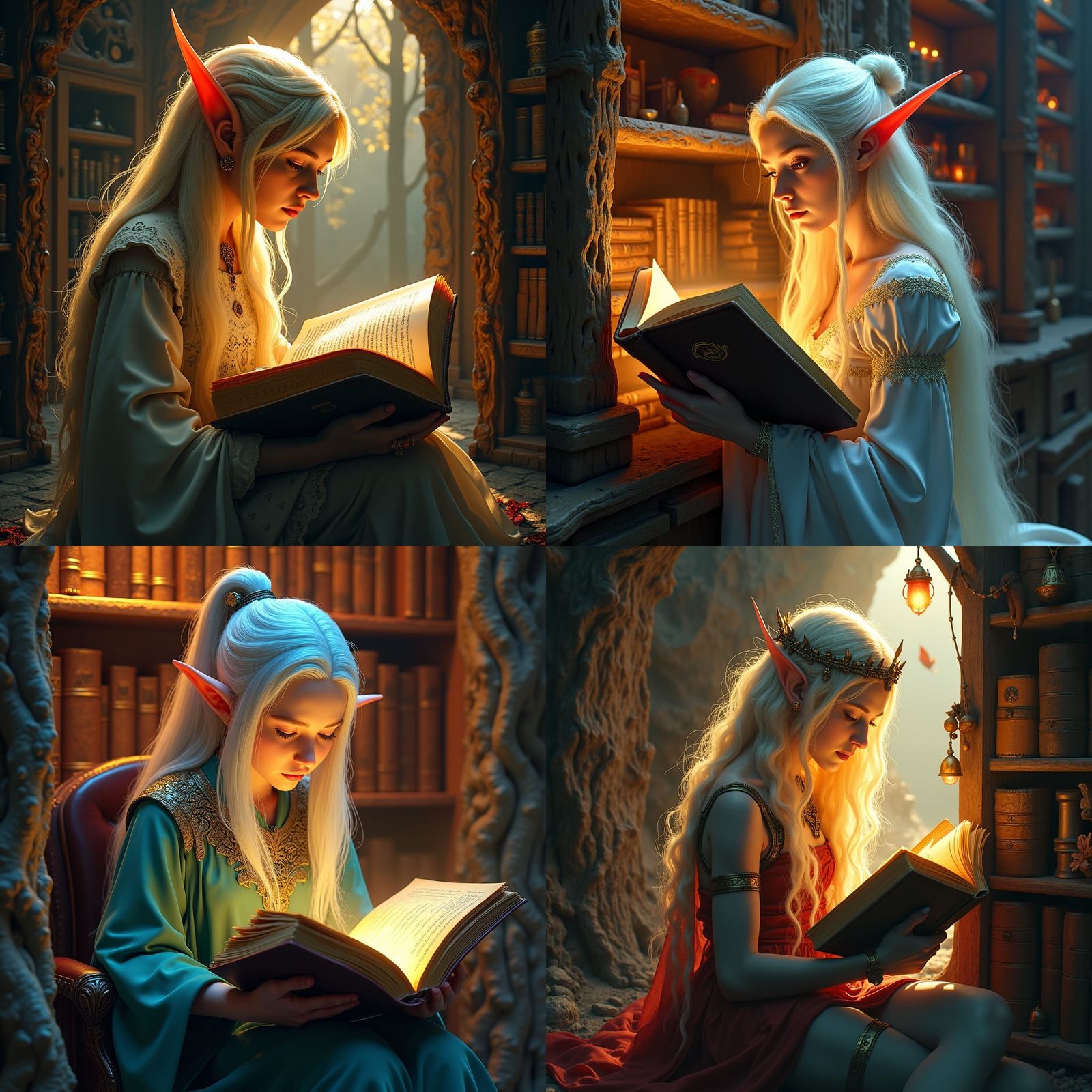 Elf Maiden Reads Ancient Tome: Fantasy Concept Art