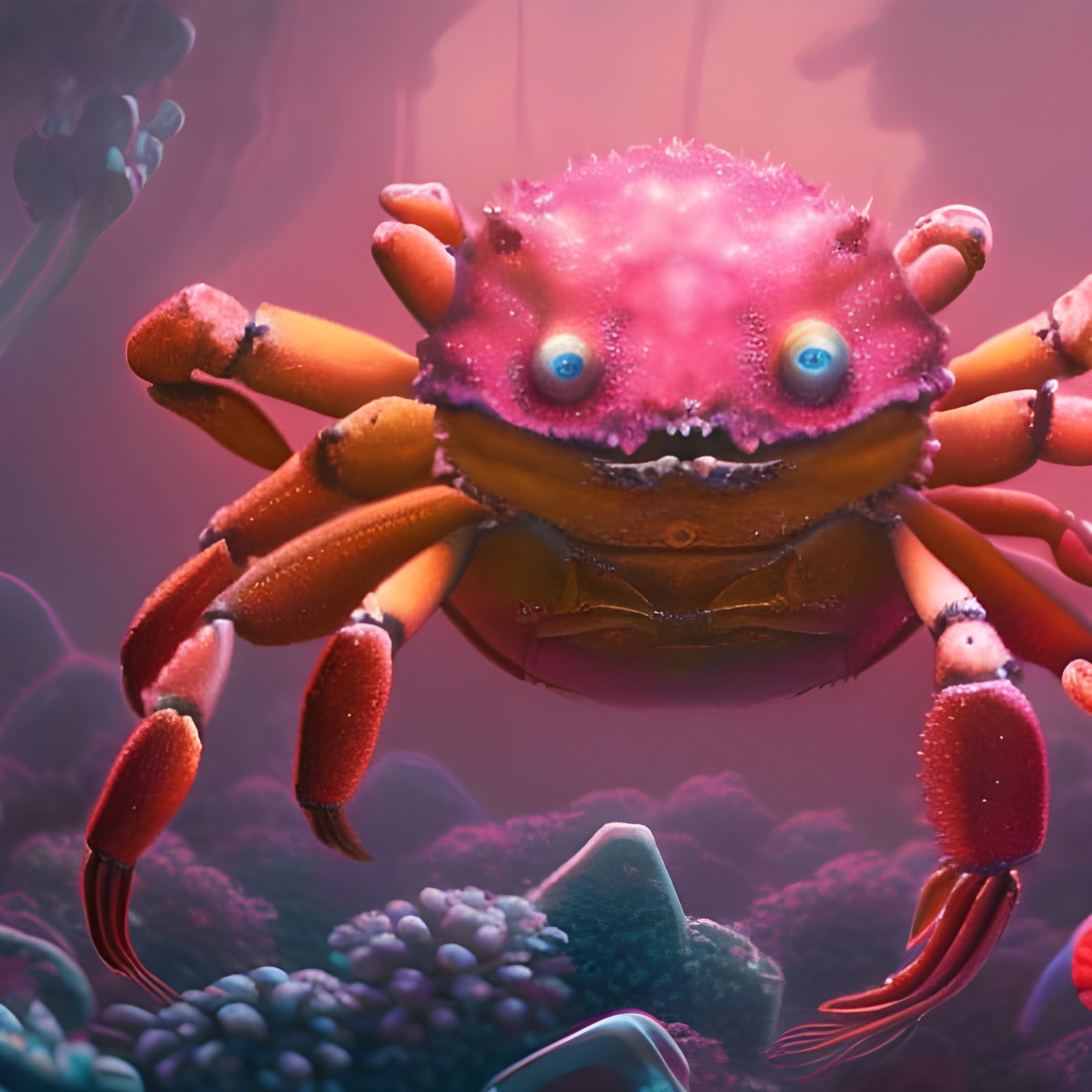 Magical Crab in Pastel Coral Reef: Digital Painting