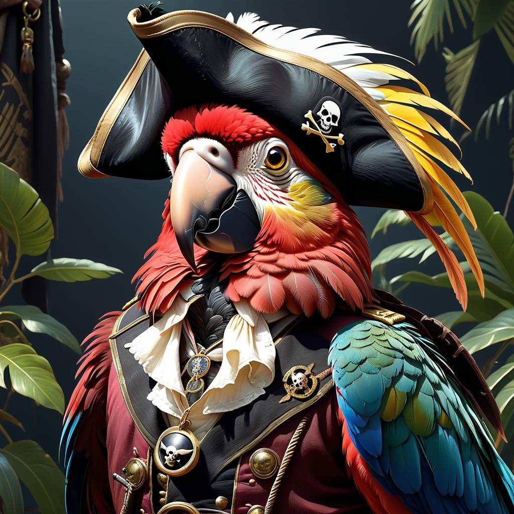 Pirate Parrot Captain in Dark Academia Style