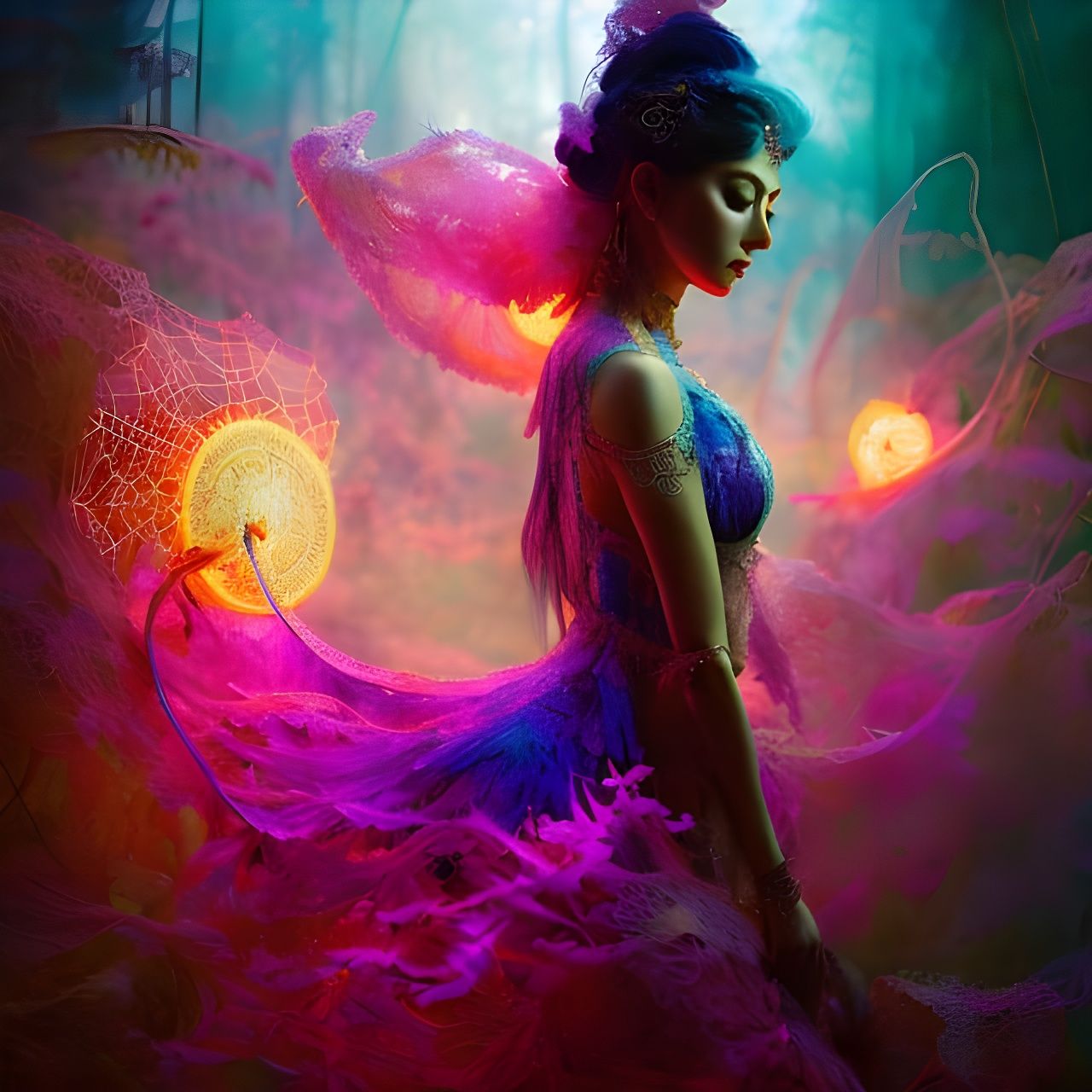 Luminous Shibari Warrior Goddess in Plasma Mesh