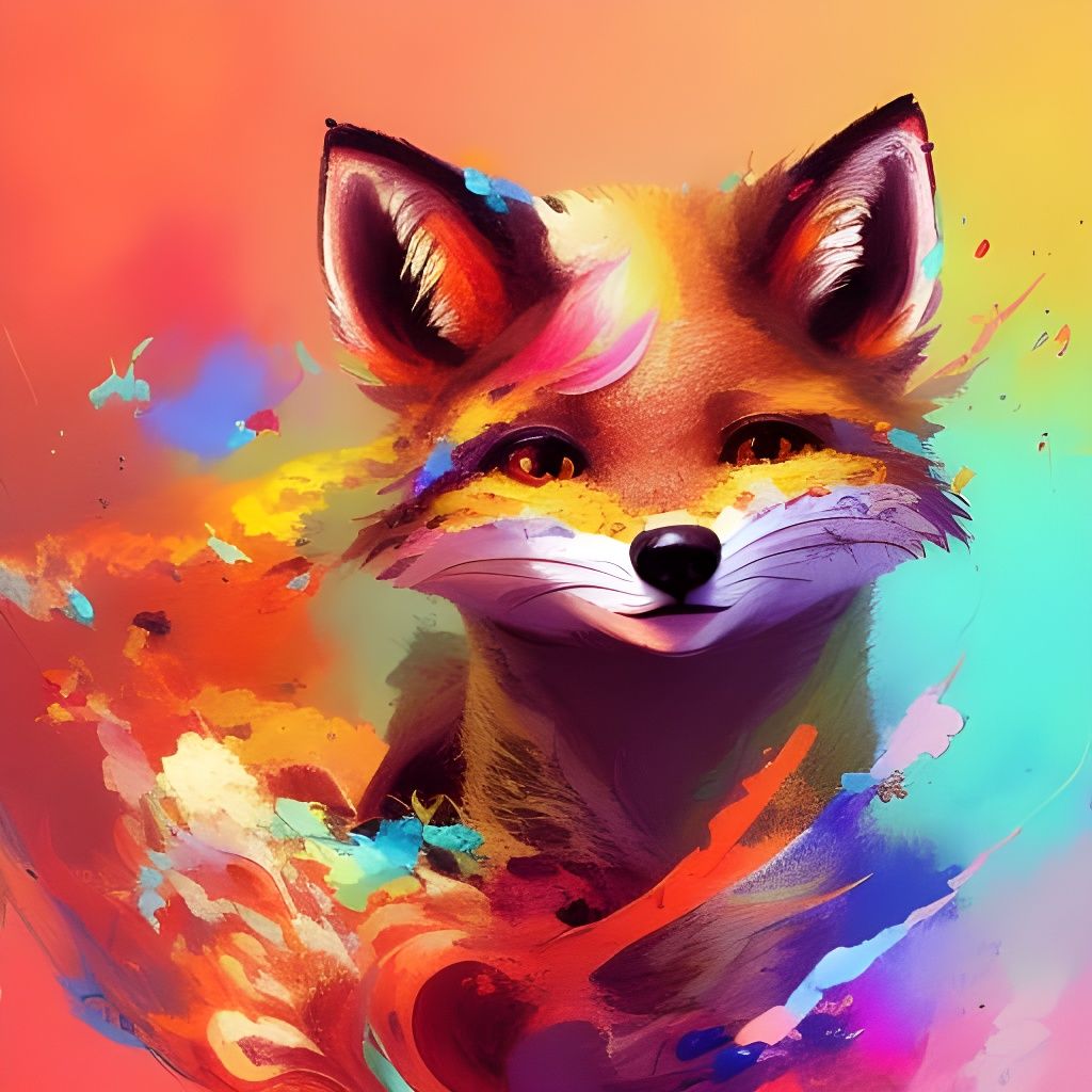 Colorful Cat-Fox Hybrid Digital Illustration