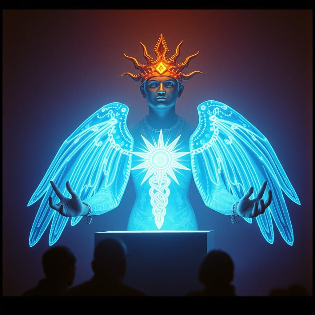 Cinematic Hologram God in Atmospheric Vignette