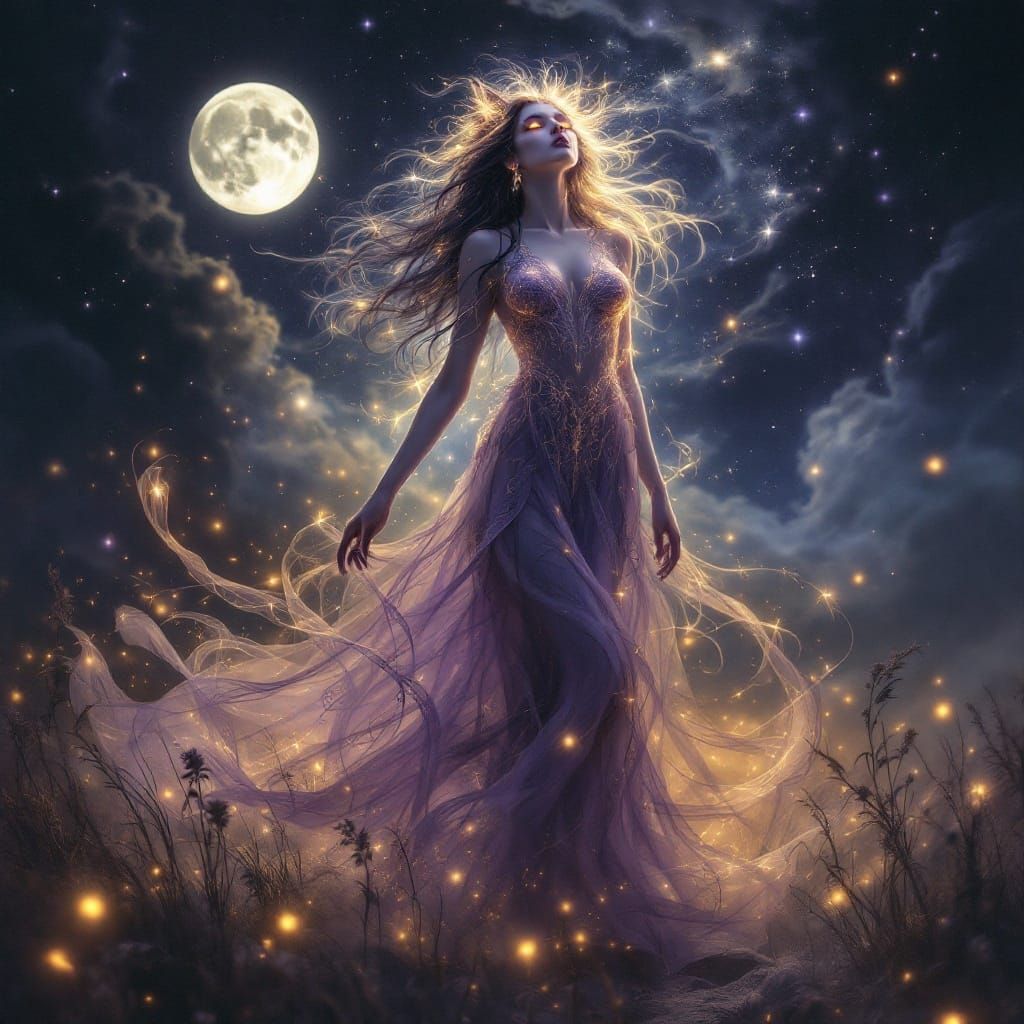 Majestic She-Wolf in Moonlit Elegance