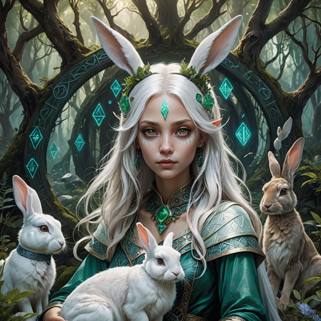Mystical Alien Woman with Rabbit Features