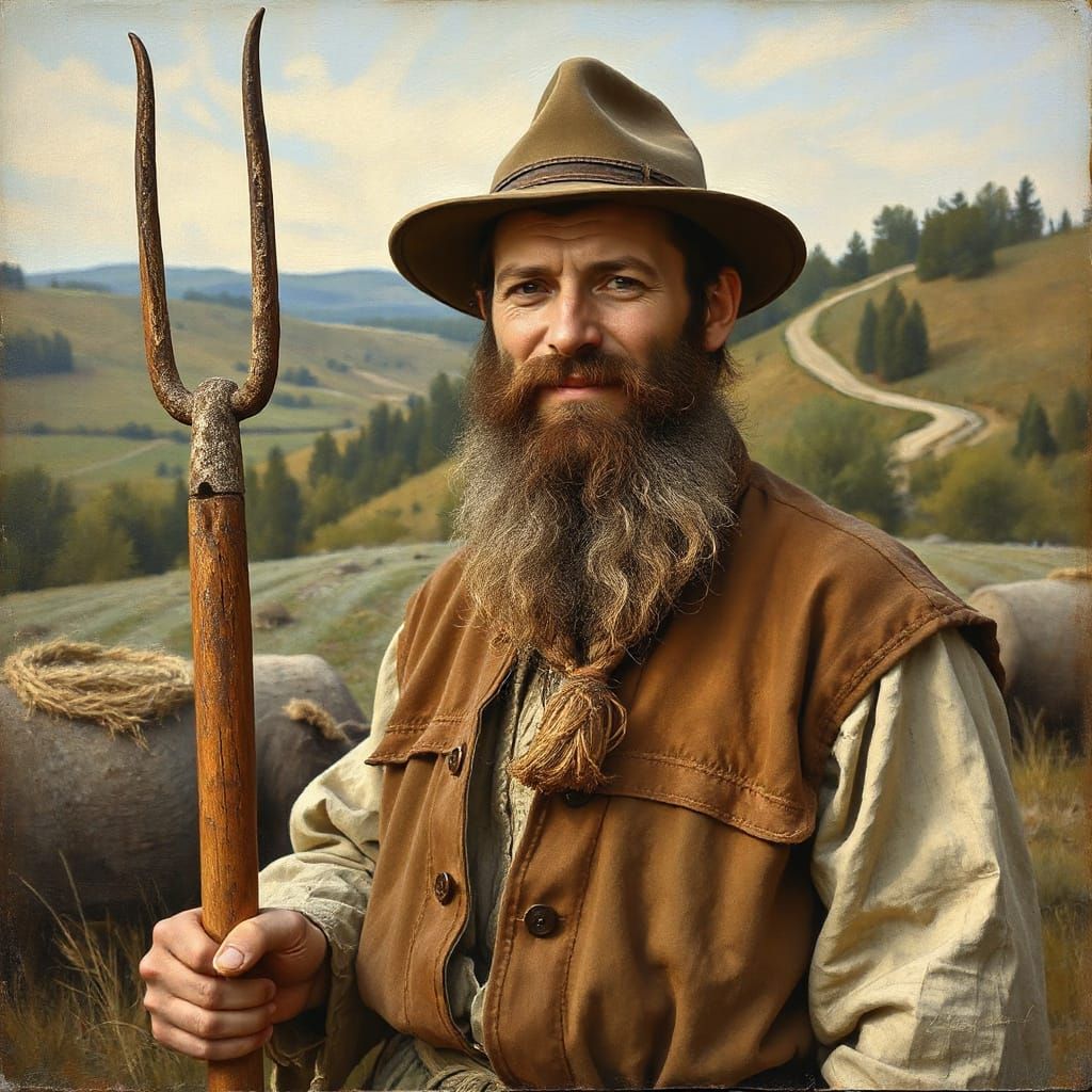 Earthy Peasant Farmer in Folkloric Style