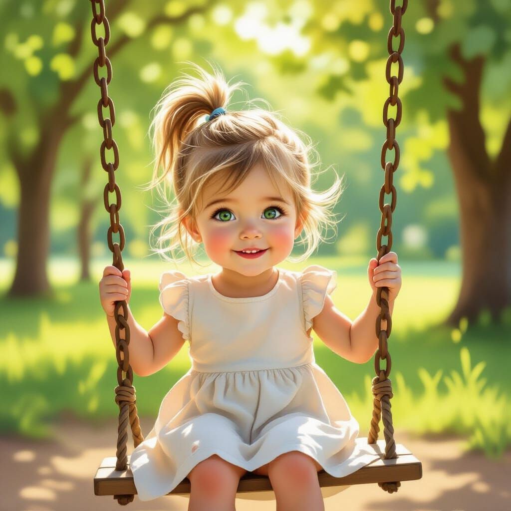 Joyful Girl on Swing in Sunlit Park