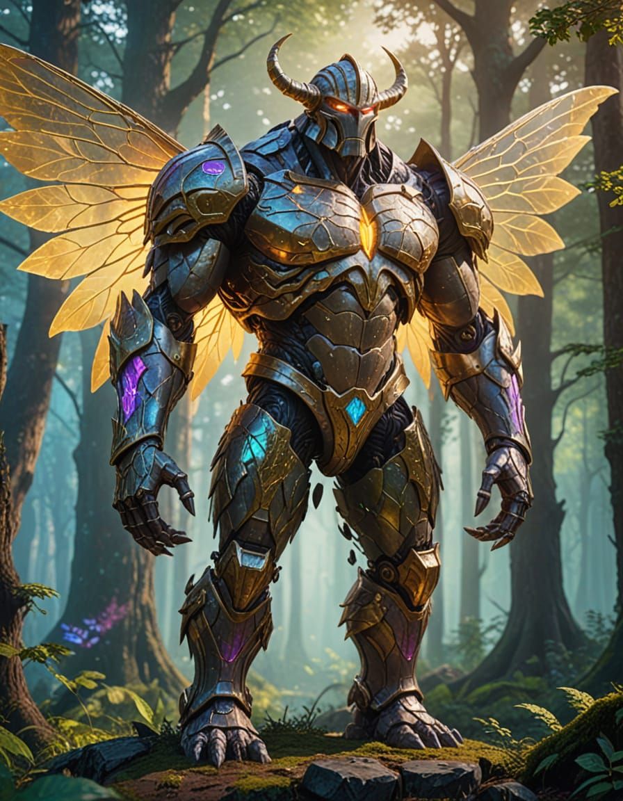 Giant Golem Fairy in Vibrant Fantasy Landscape