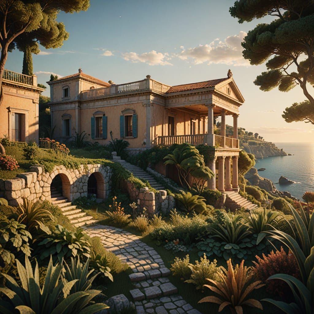 Elegant Roman Villa at Sunset