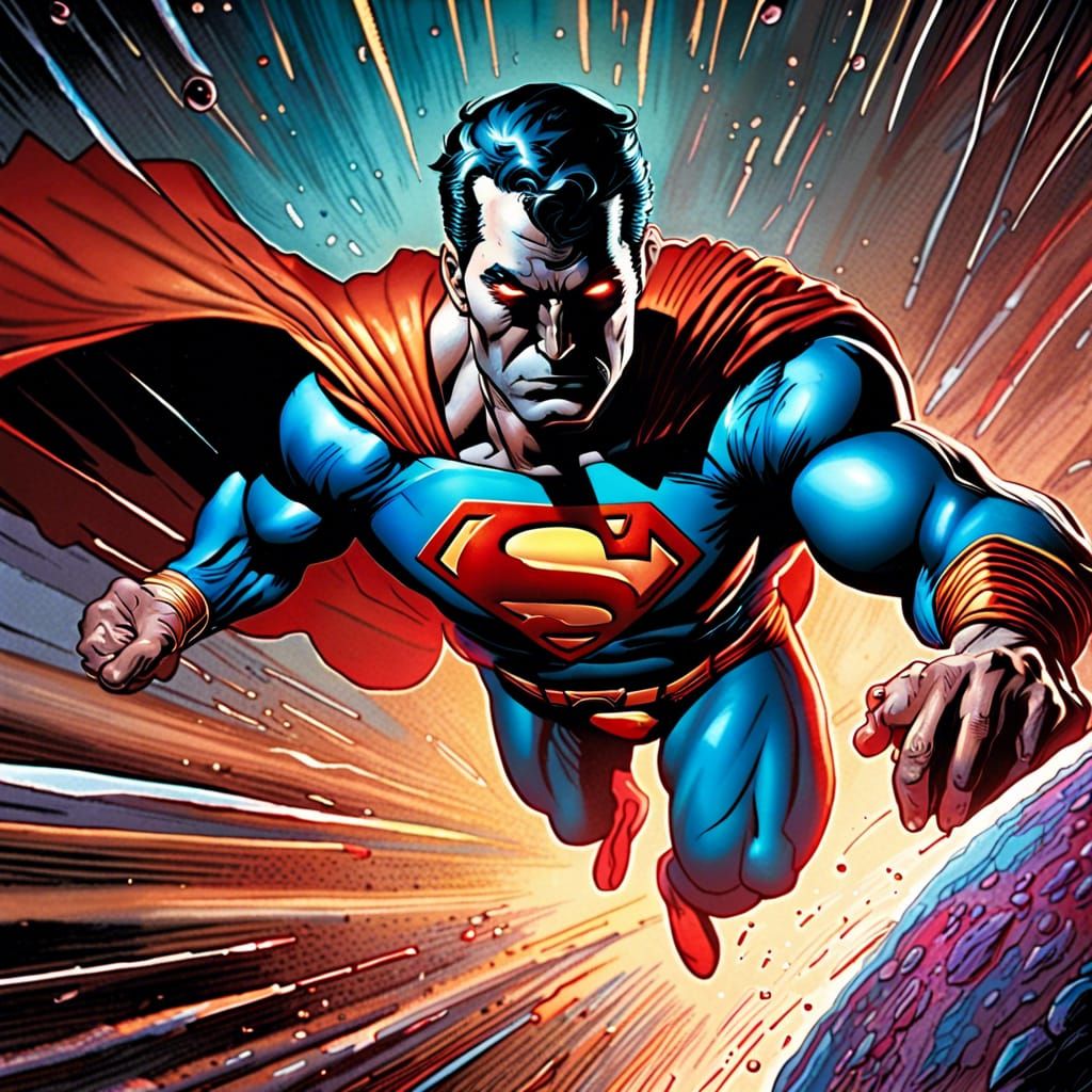 Evil Superman Laser Vision in Hyperrealistic Comic Art