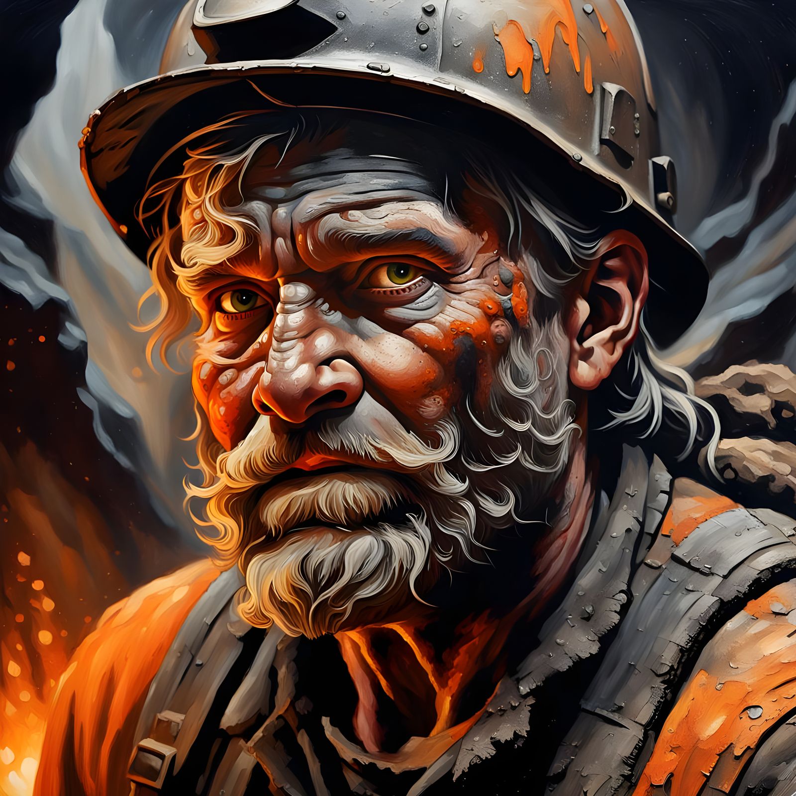 Macro Portrait of Norse Coal Miner's Face