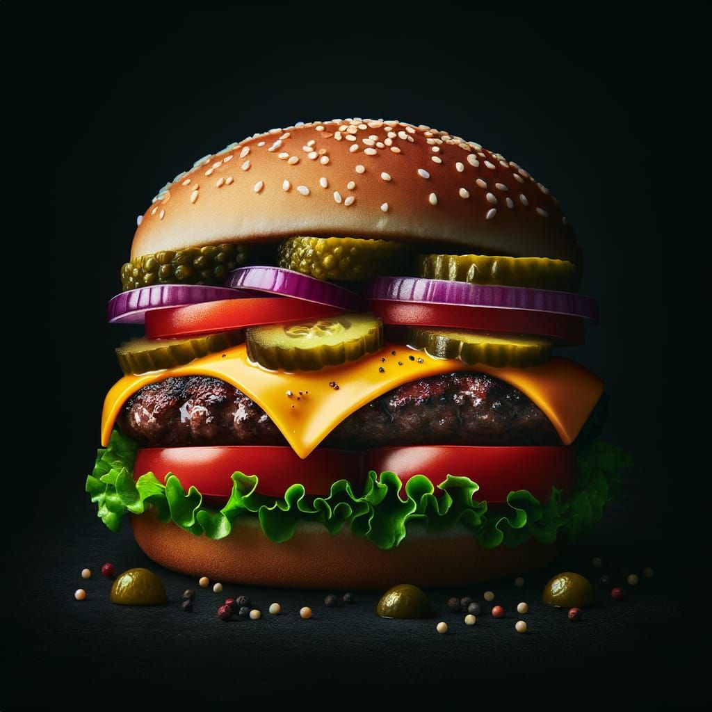 Juicy Cheeseburger on Black Background