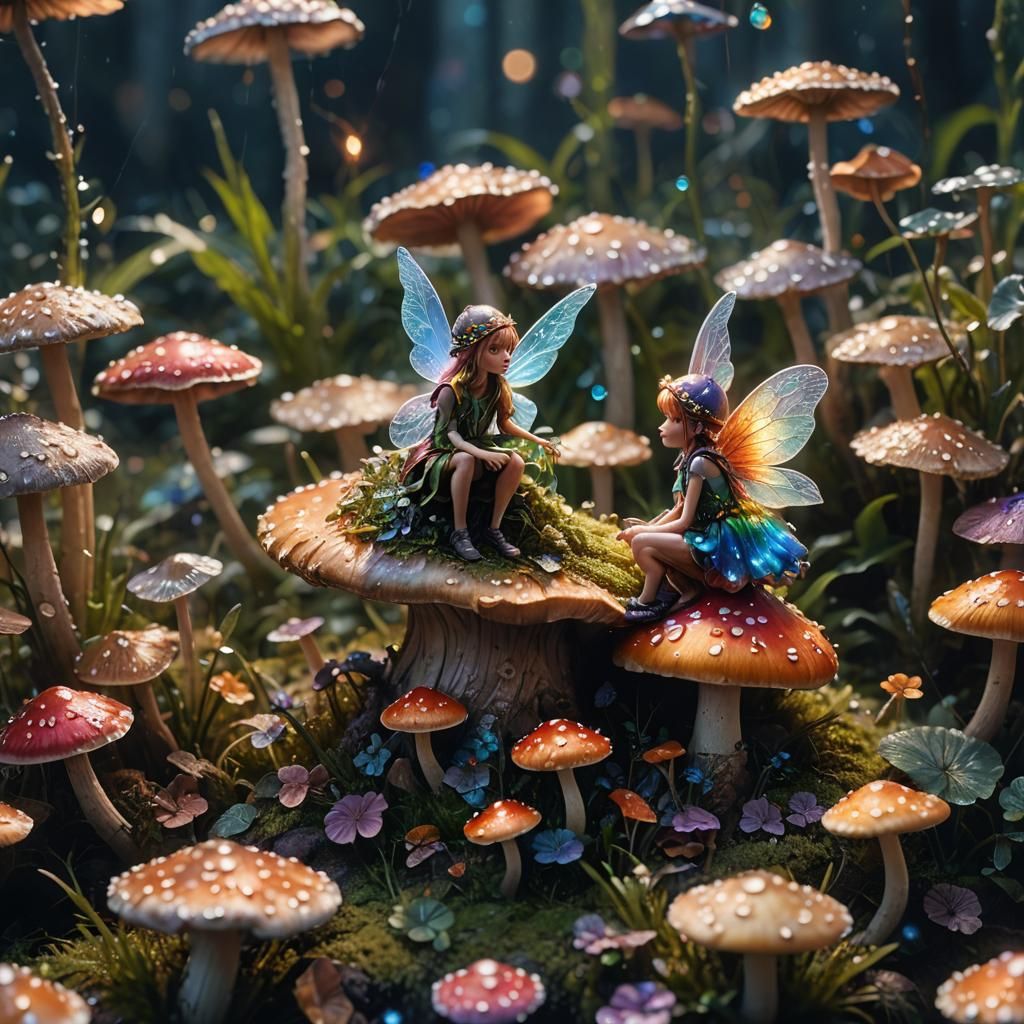 Tiny Fairy on Mushroom, Macro Photography in Detailed Matte ...
