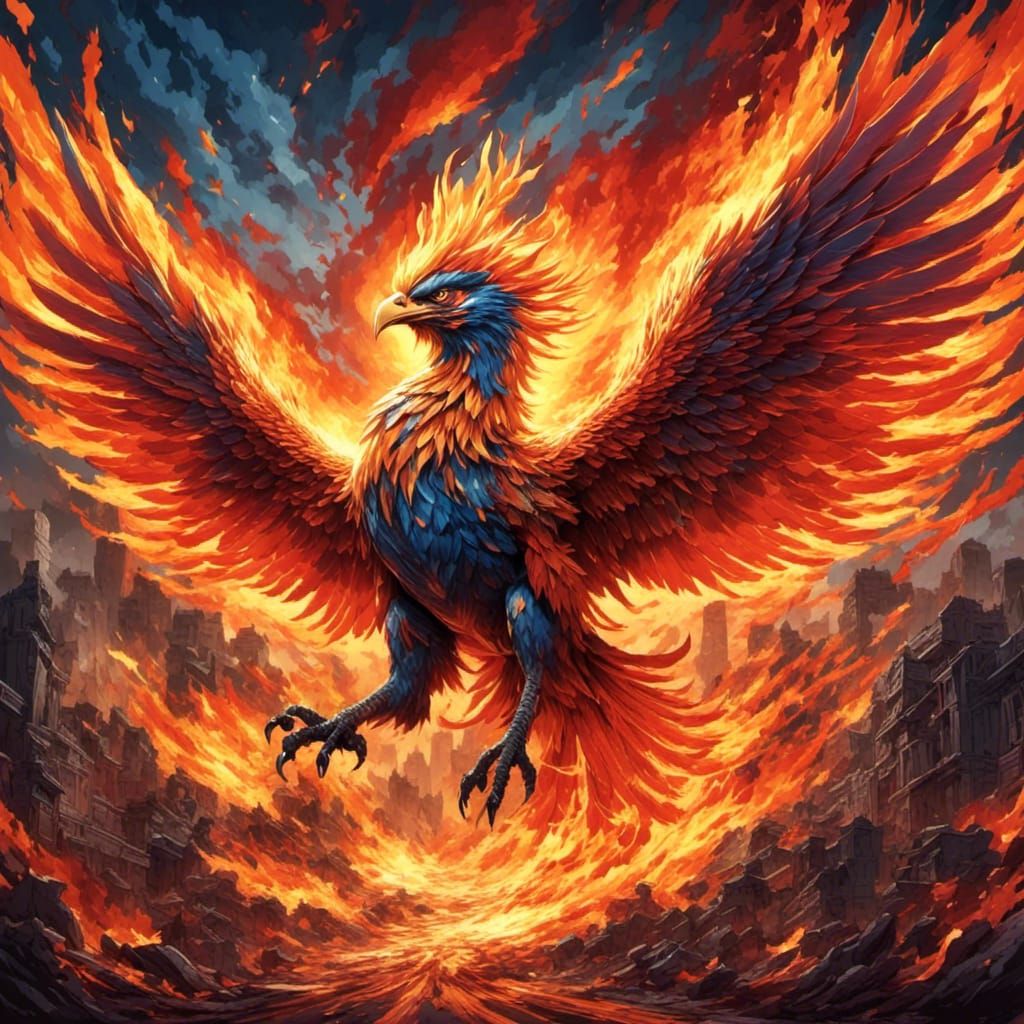 Fiery Phoenix Rising: Anime-Style Rebirth
