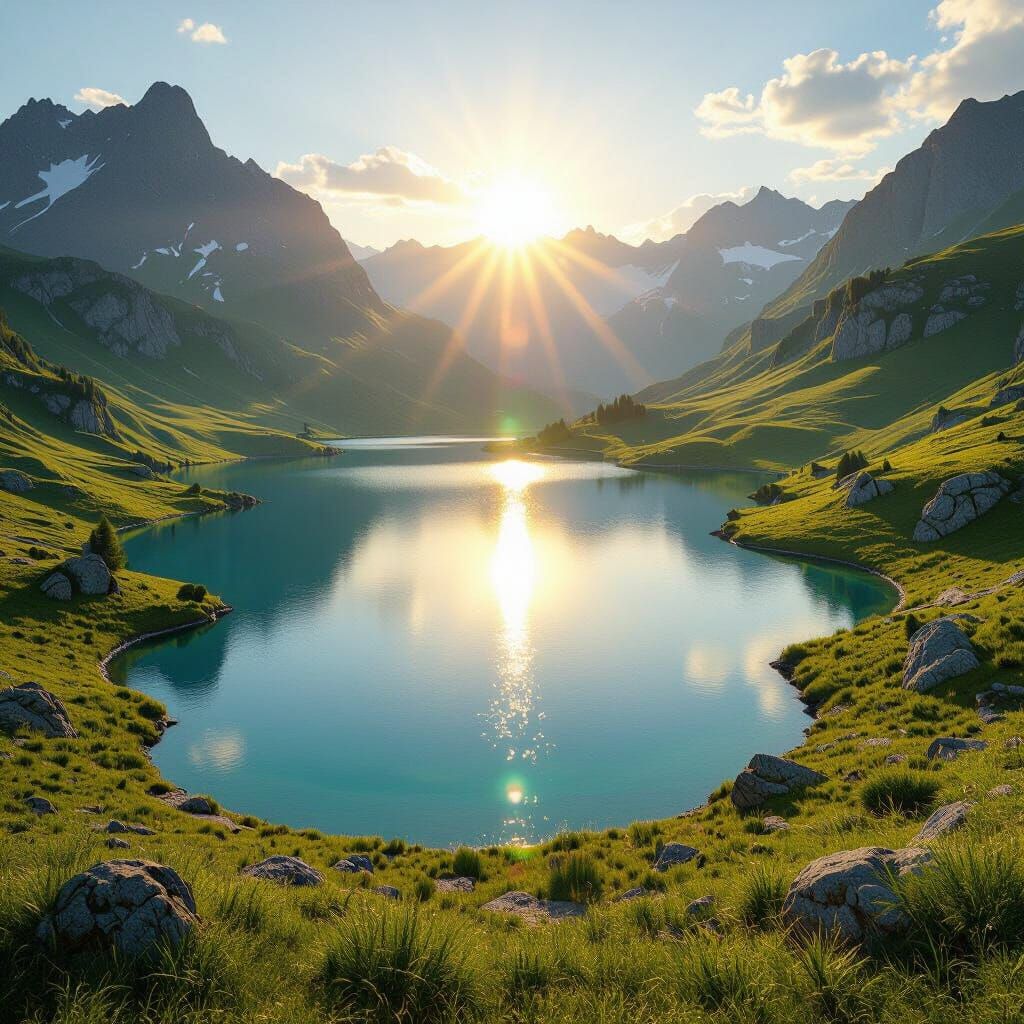Epic Mountain Valley at Golden Hour with Reflecting Lake