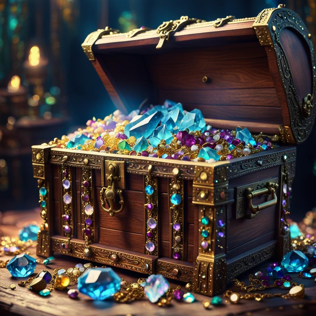 Crystals and Jewels Overflowing from Treasure Chest