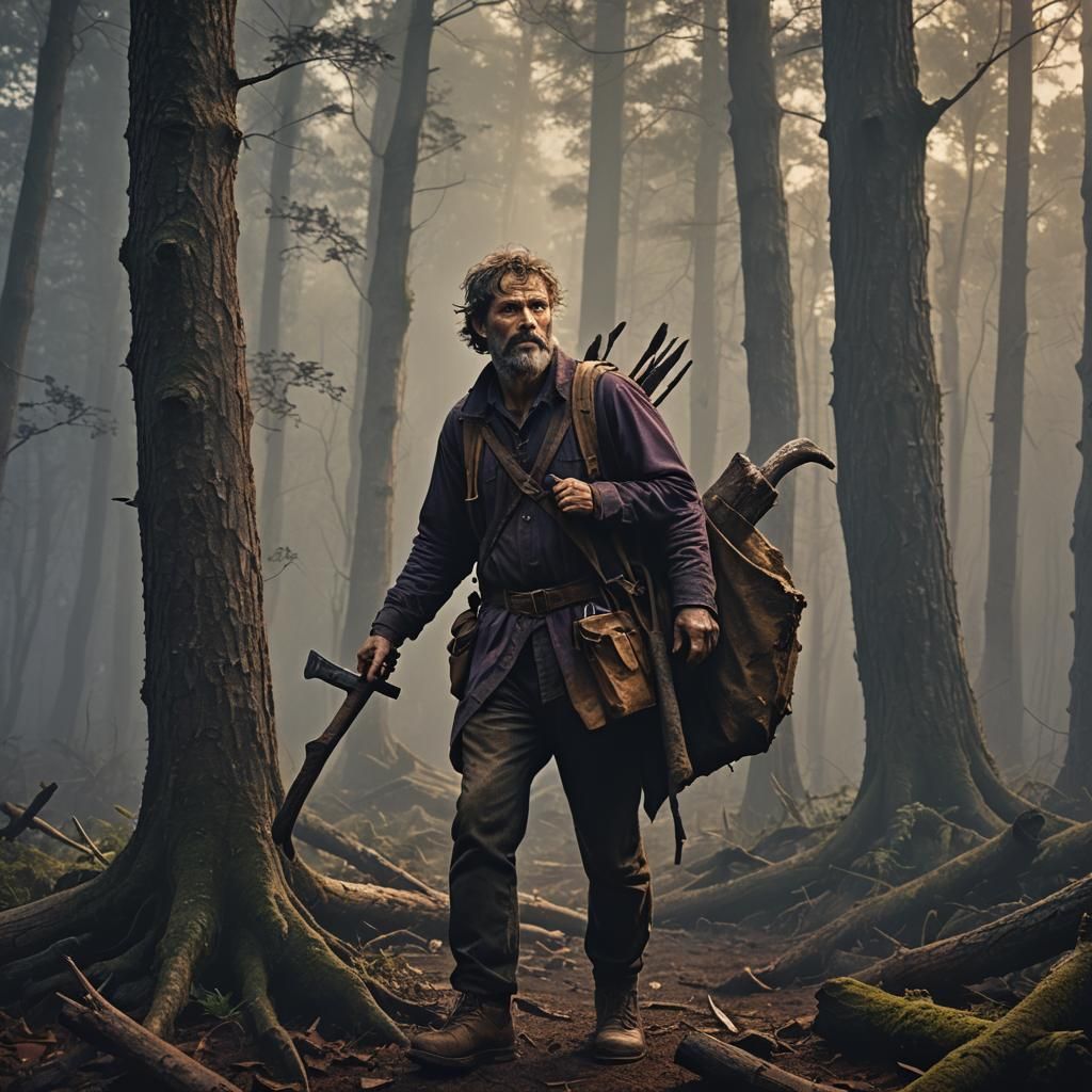 Blind Woodsman in Misty Forest: Digital Matte Painting