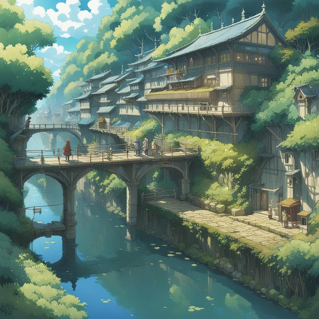 Medieval Hideout: Anime Key Visual in Studio Ghibli Style