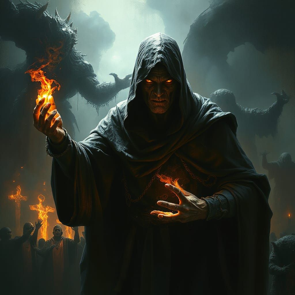 Necromancer Summons Spirits in Dark Fantasy Style