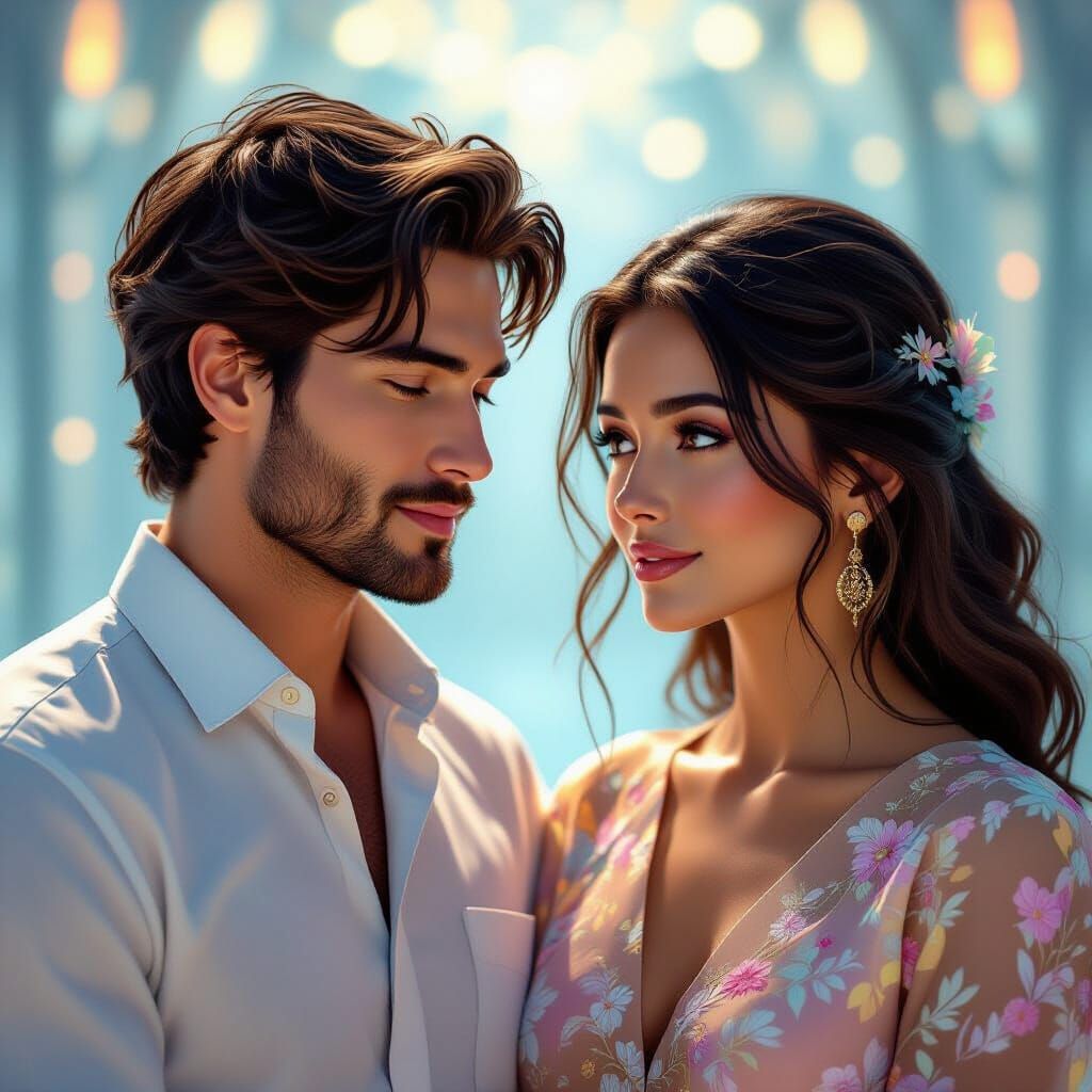 AI Influences Wellness: Man and Woman in Vibrant Digital Art