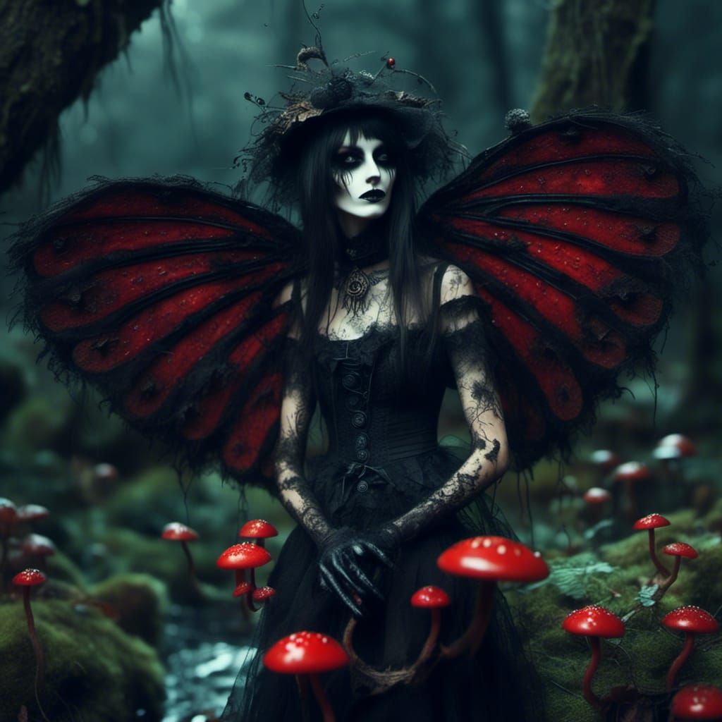 Tiny Fairy on Mushroom, Macro Photography