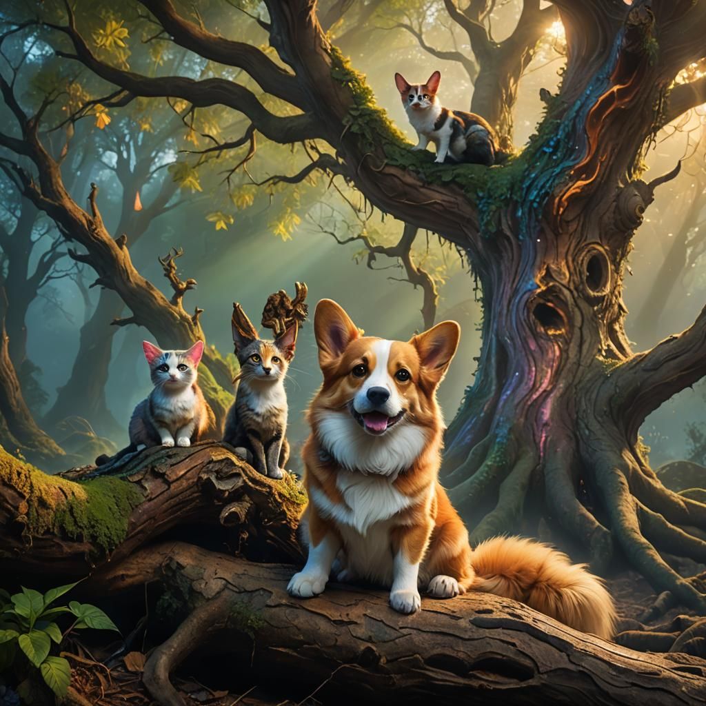 Mystical Corgi-Cat Creature in Fantasy Art