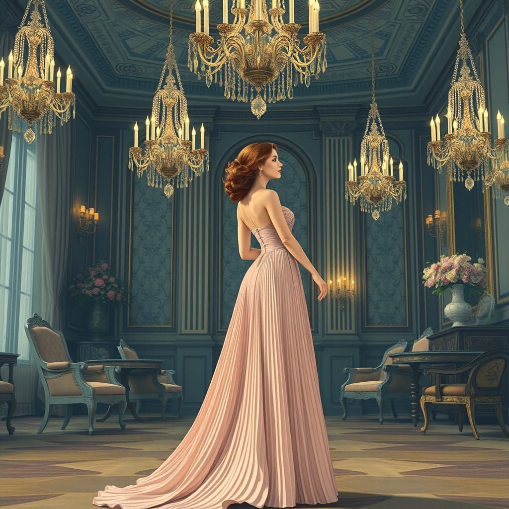 Woman in Pleated Gown, Art Nouveau Style