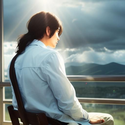 Sad Student Silhouetted in Dark Lighting