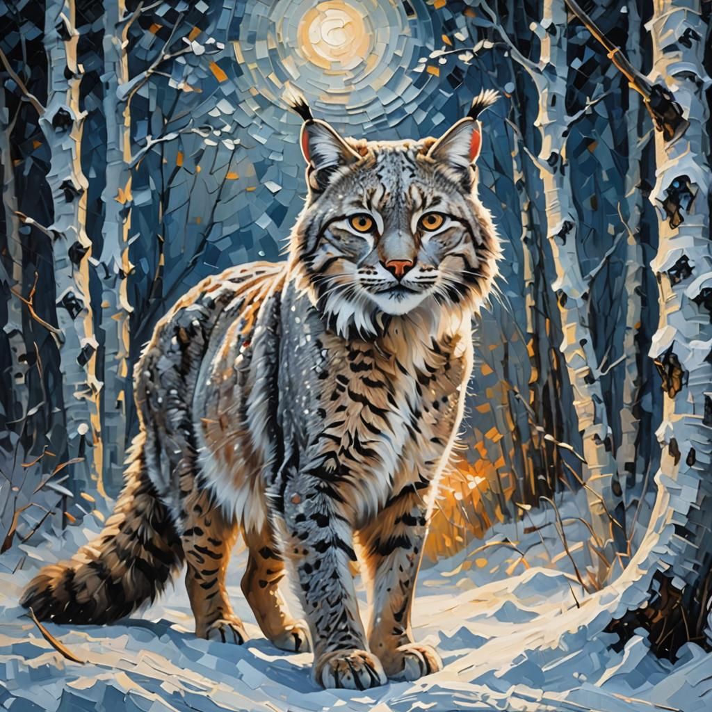 Bobcat Portrait in Baroque Oil Painting Style