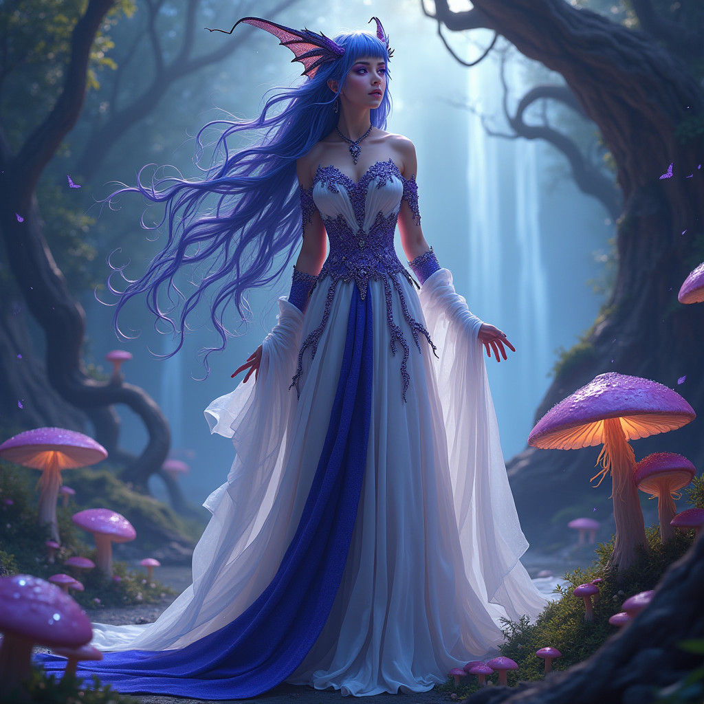 Quadruple-Hybrid Dragon Elf Fae Female in Mystical Realm