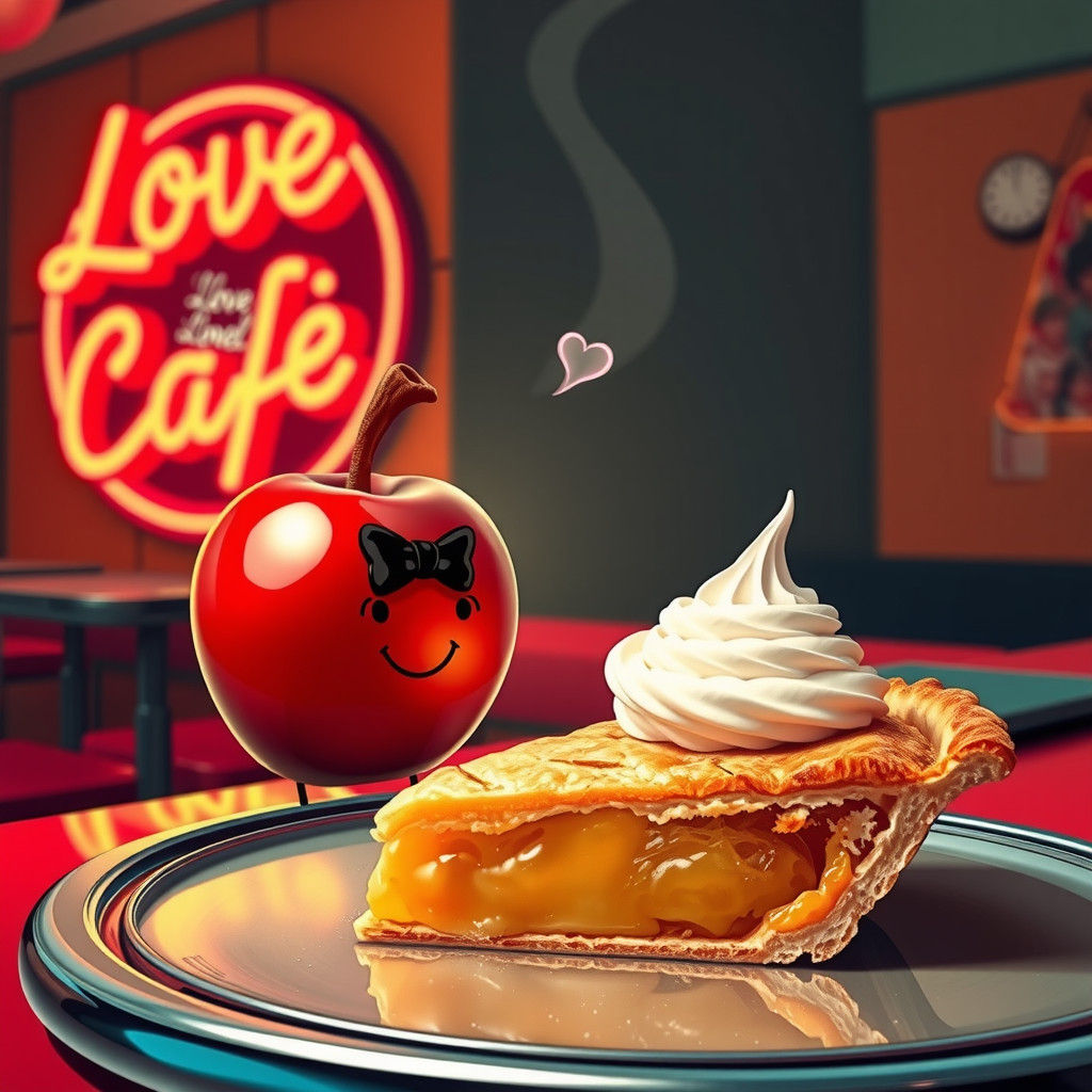 Romantic Apple Pie in Retro Diner Setting