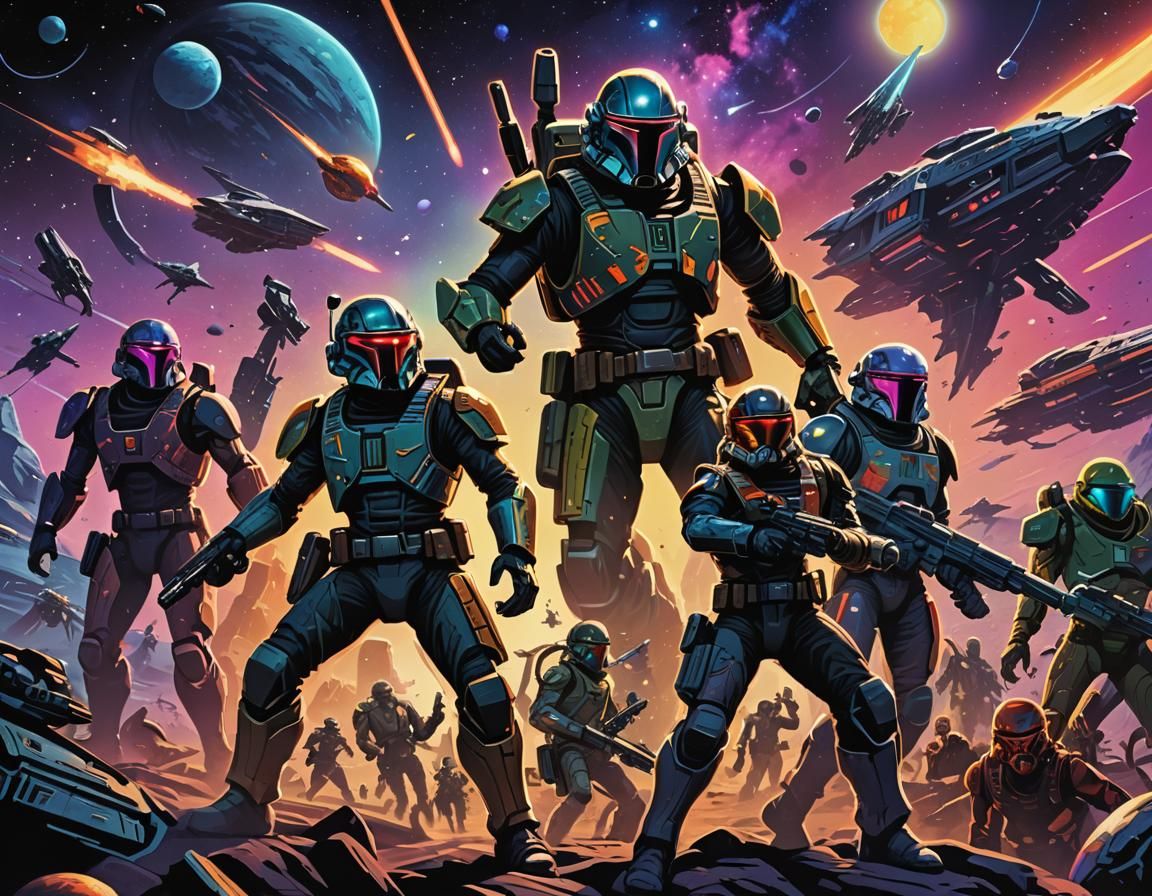 Galactic Bounty Hunter Posters in Space Noir Style