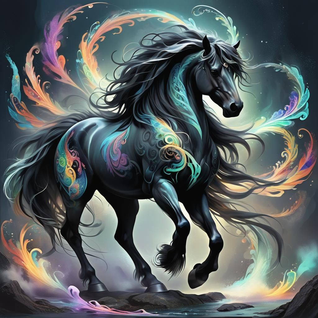 Surreal Fantasy Steed Embodies Whirling Patterns and Calligr...