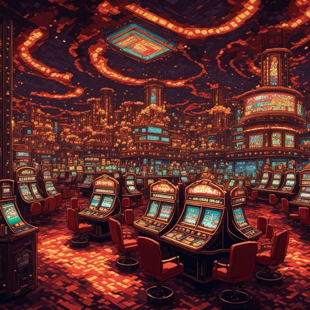 Modern Casino Interior in Pixel Art Style