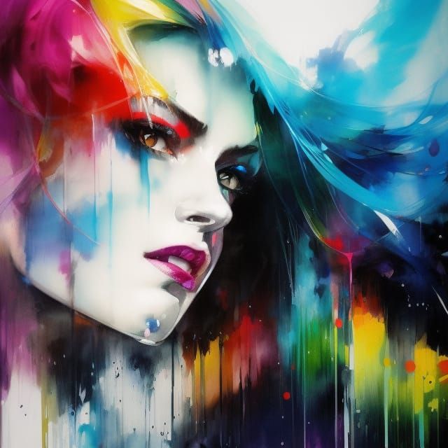 Cyberpunk Girl with Rainbow Mohawk in Neon City