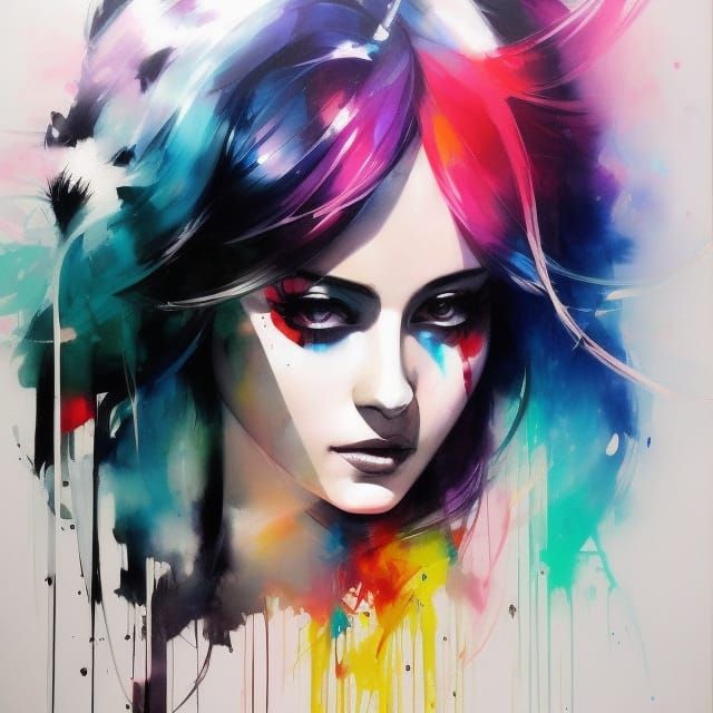 Cyberpunk Girl with Rainbow Mohawk in Neon City