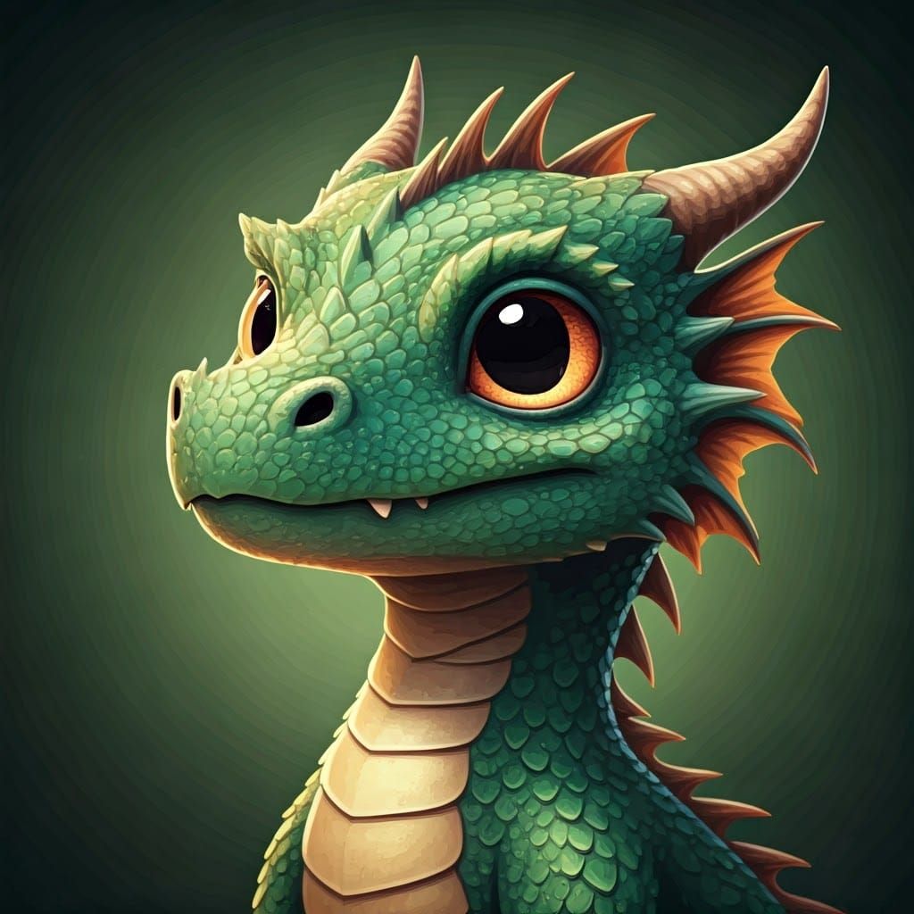 Adorable Green Dragon in Fantasy Art Style