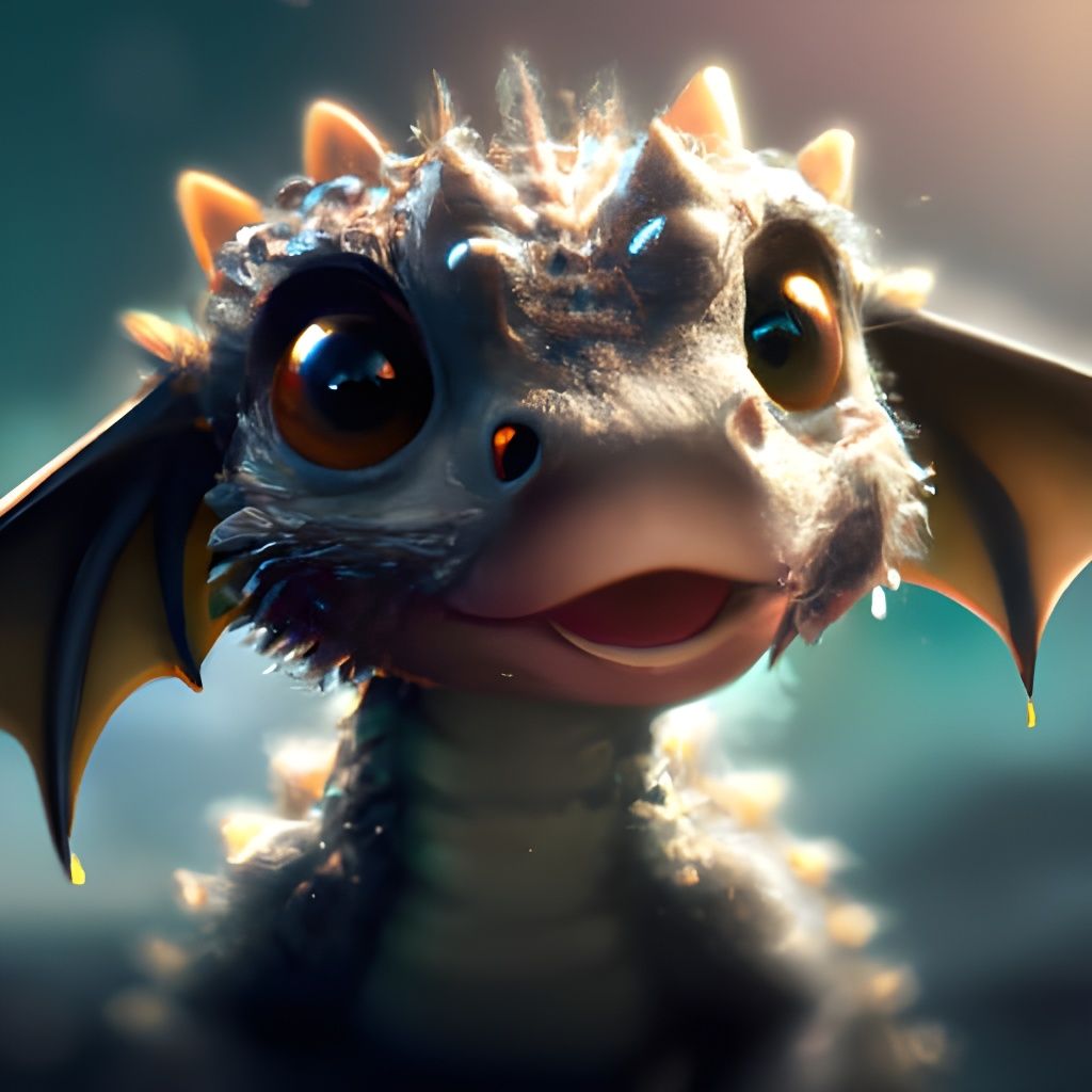 Cute Baby Dragon Portrait: Hyperdetailed Illustration