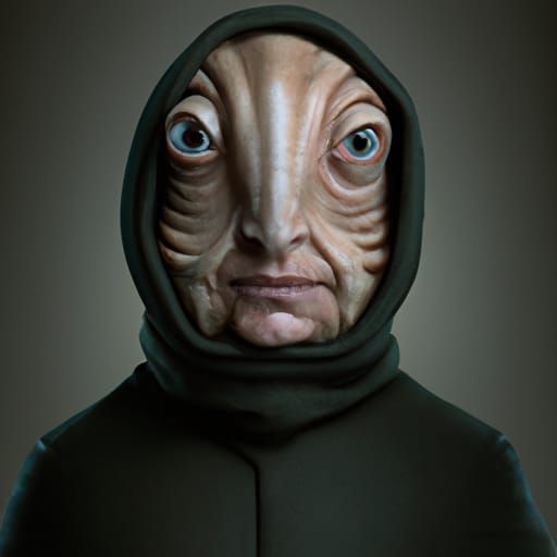 Criatura alienígena encapuchada de Greg Rutkowski Eldritch intrincadamente detallado Zdzisław Beksiński HR Giger intrinc...