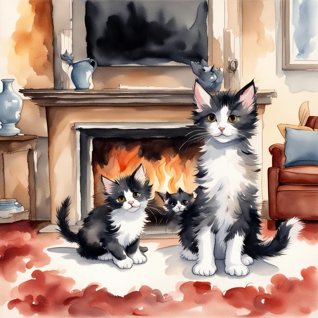 Fluffy Kittens Playing: A Watercolor Scene