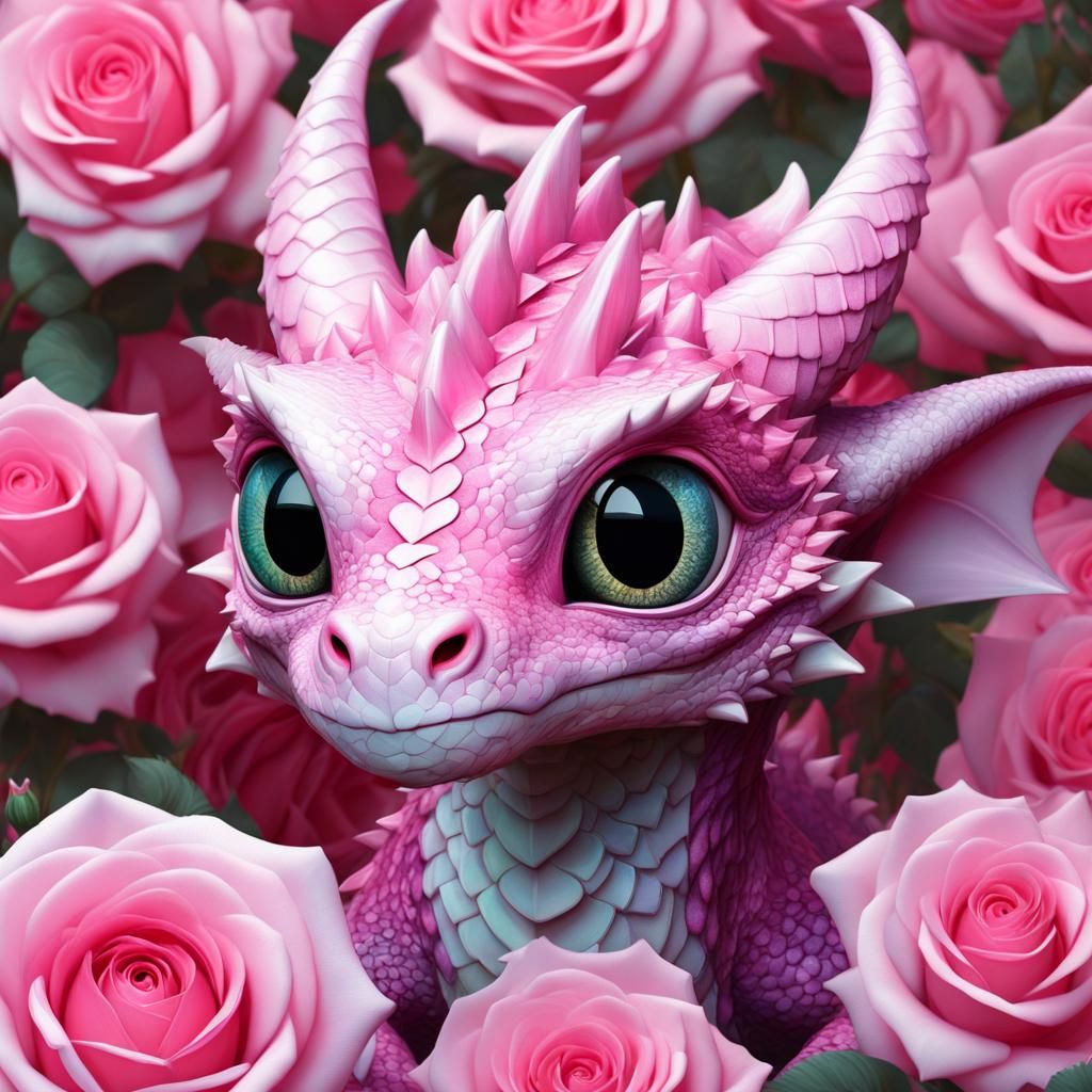 Adorable Pink Dragon Portrait in CGI Style