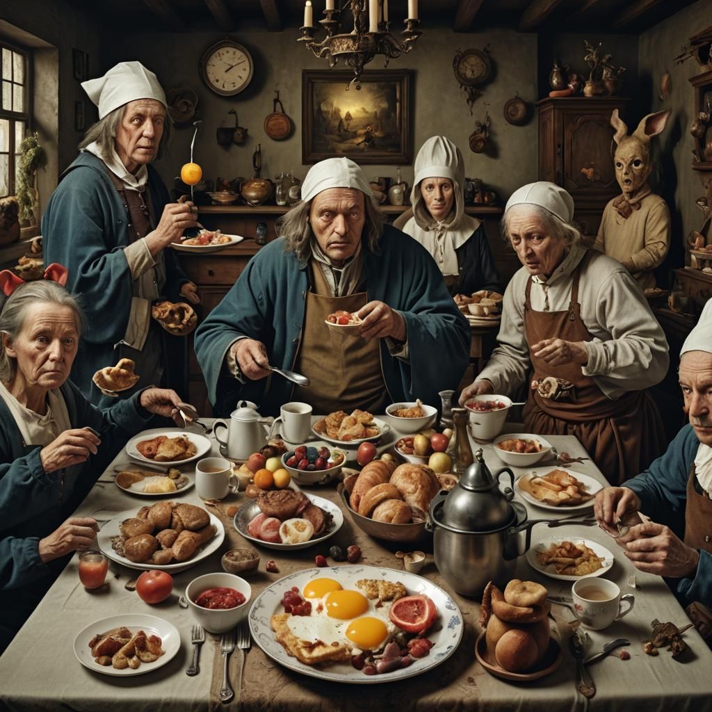 Disturbing Family Breakfast in Hieronymus Bosch Style