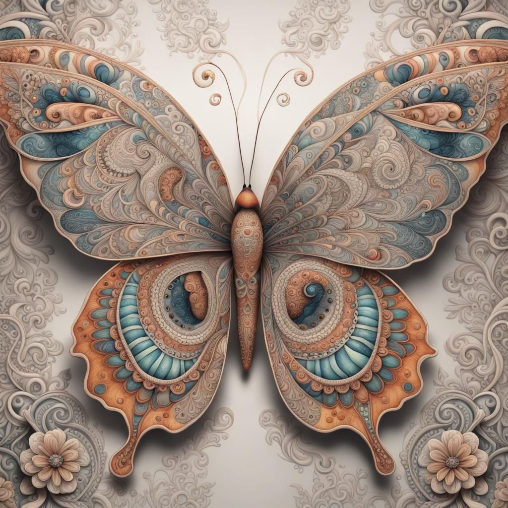 Intricate Paisley and Zentangle Butterfly Wings
