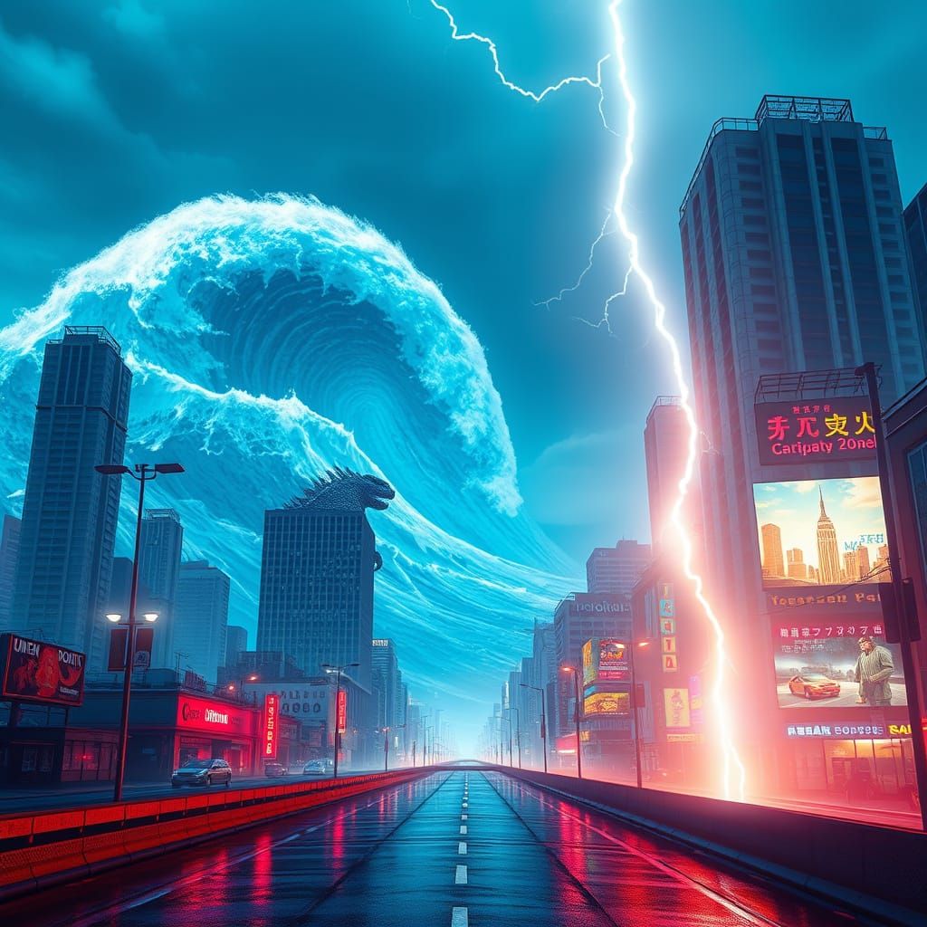 Cityscape of Doom in Neon-Lit Hyper-Realism