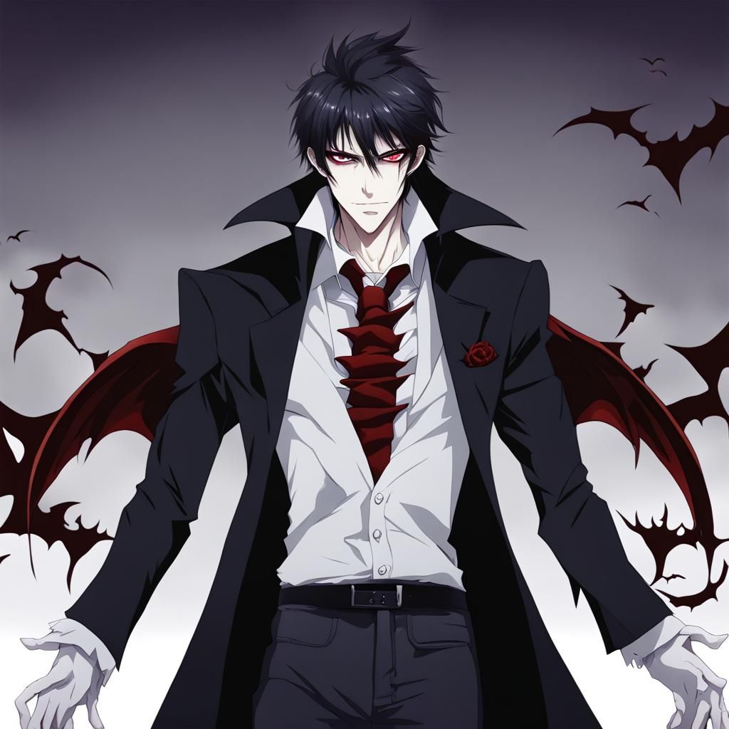 Handsome Vampire Man in Anime Style