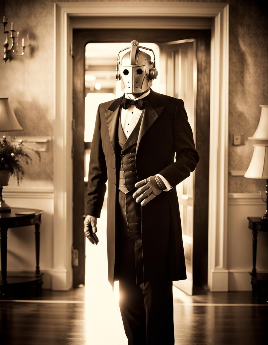 Hyperrealistic Cyberman Butler Welcoming Guests