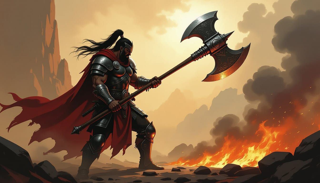 Heroic Fantasy Warrior with Giant Battle Ax